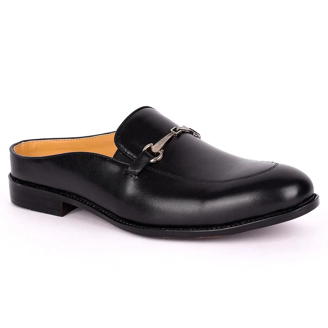 Abraham Mathias Plain Leather With Classic Chain Men's Half Shoe- Black