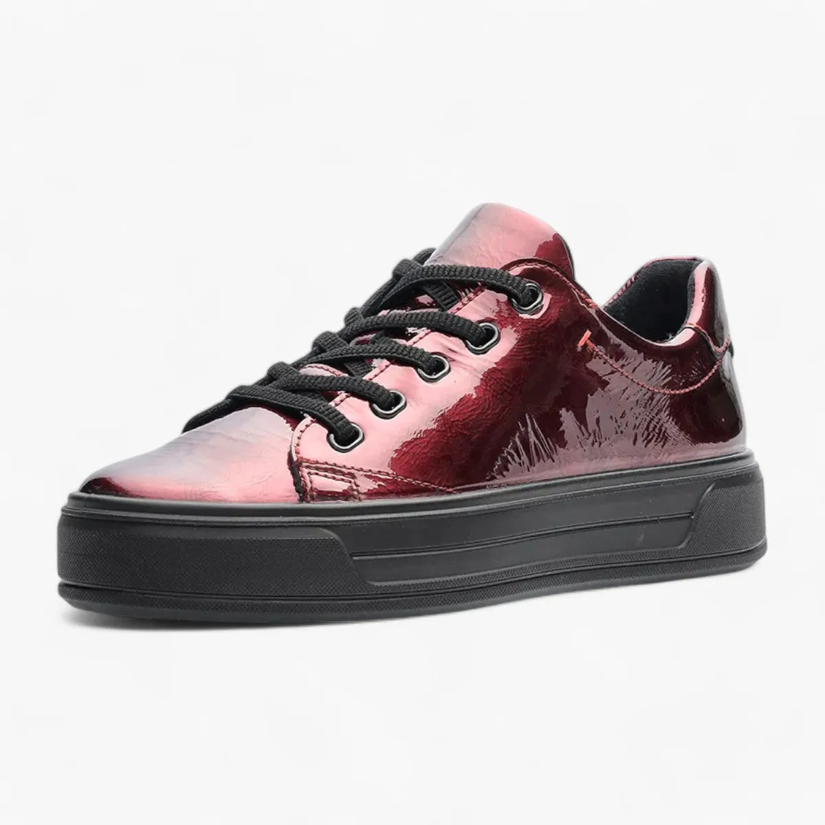 Ara Red Patent Trainer Style Shoe with Black Laces & Platform Sole - Wide Fit, Comfort Focused