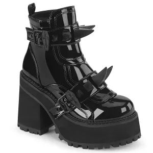 ASSAULT-72 Black Patent Gothic Spike Demonia Shoes