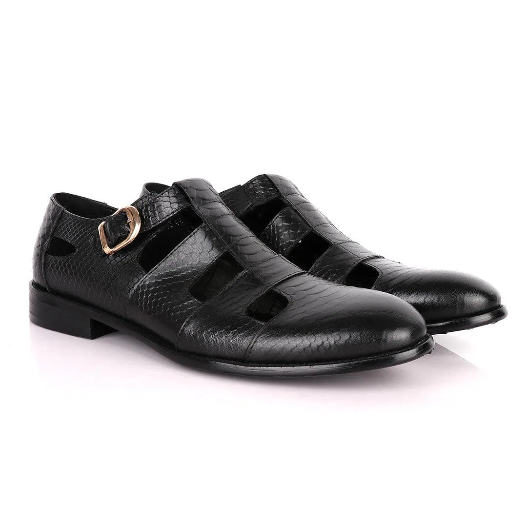 Billionaire Couture Open Design Black Leather Shoe