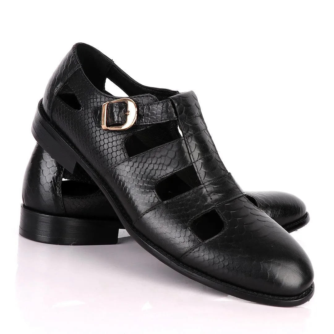 Billionaire Couture Open Design Black Leather Shoe