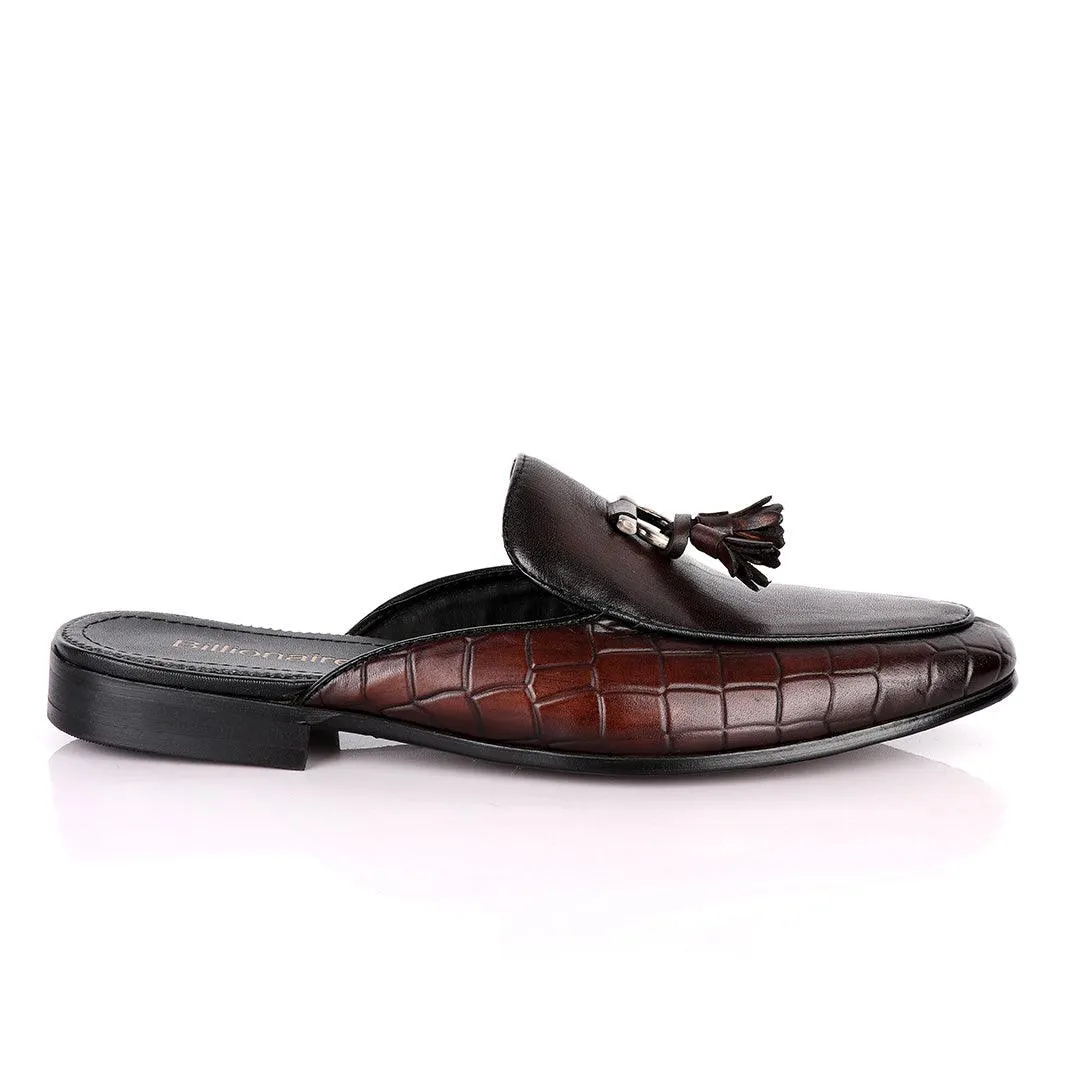 Billionaire Couture Tassel Croc Coffee Mole Leather Shoe