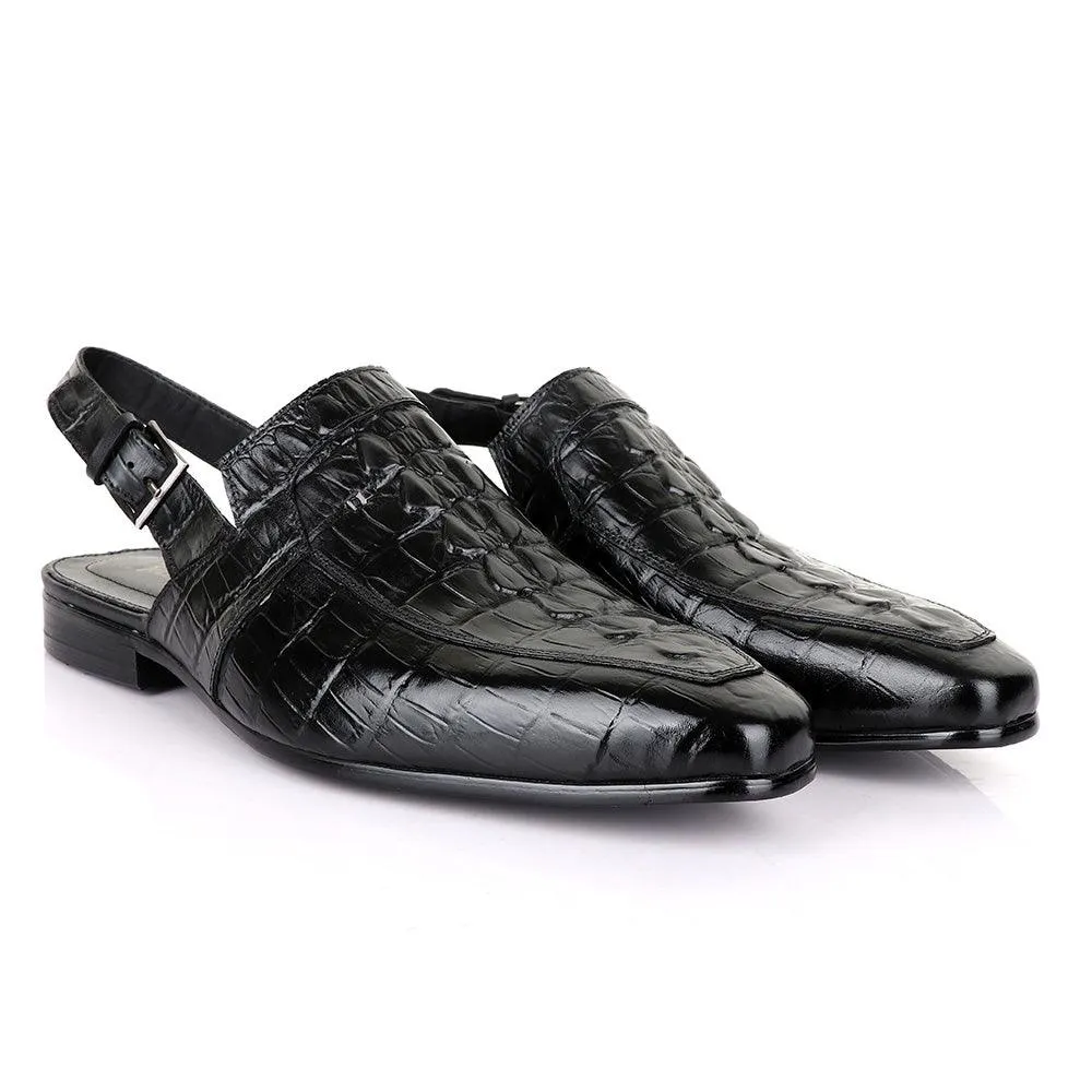 Billionaire Croc Black Leather Sandal Half Shoe