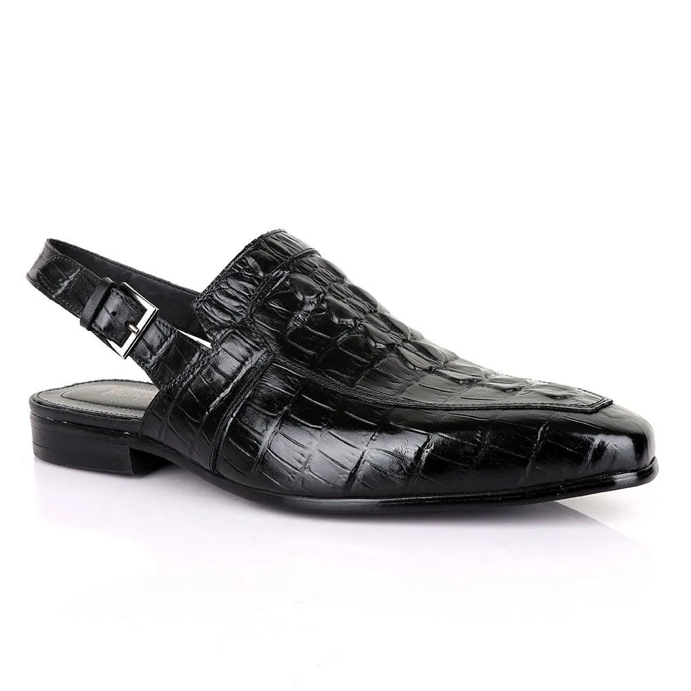 Billionaire Croc Black Leather Sandal Half Shoe