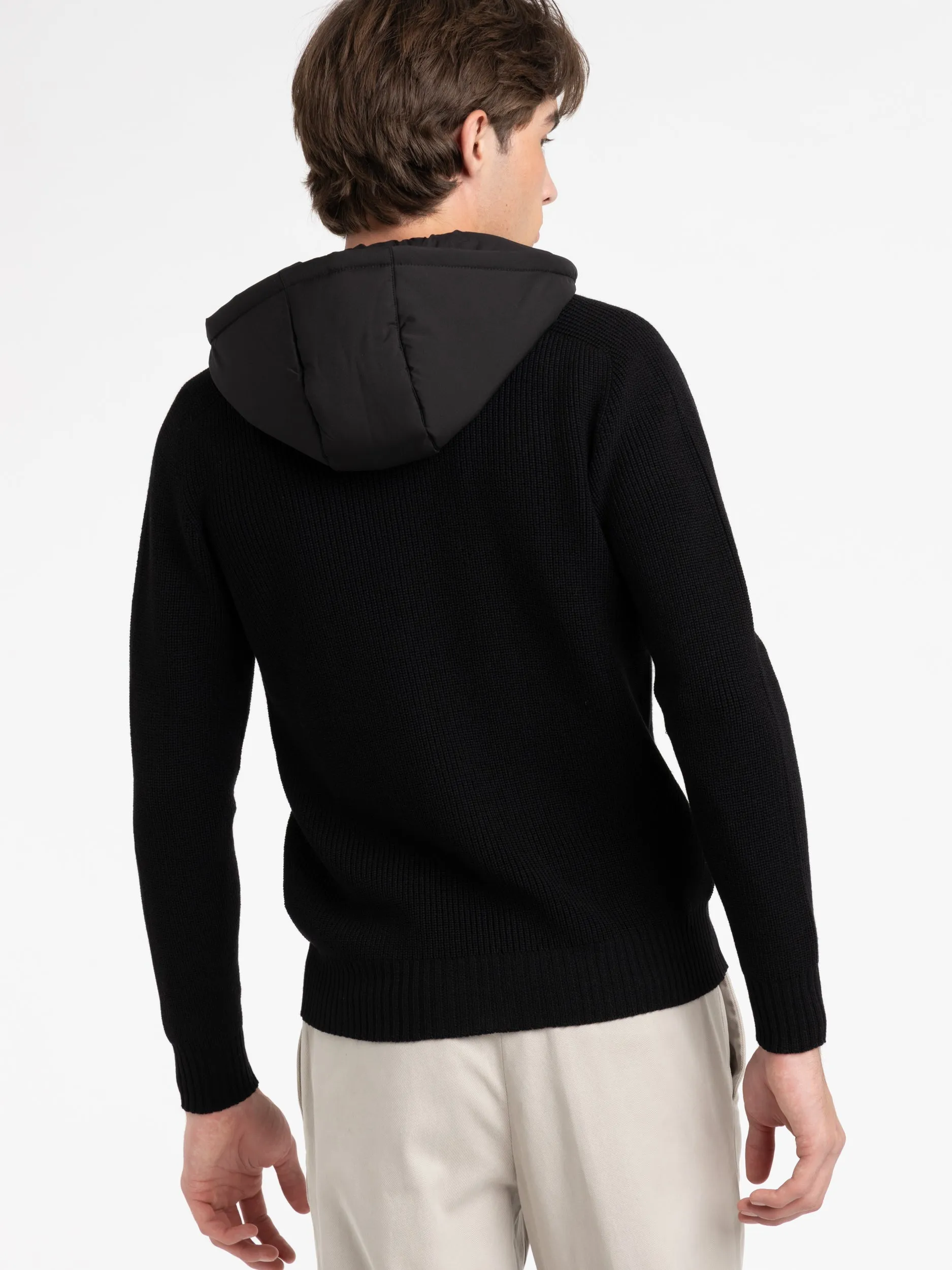 Black Rain Wool Detachable Hooded Sweater