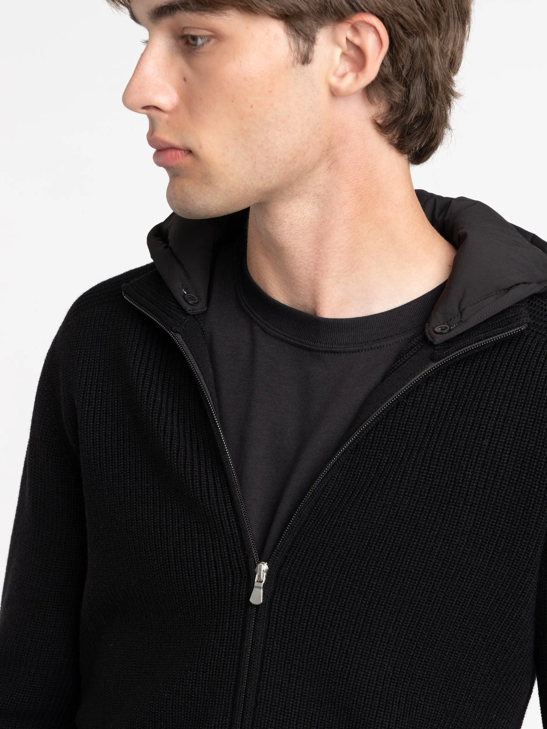 Black Rain Wool Detachable Hooded Sweater