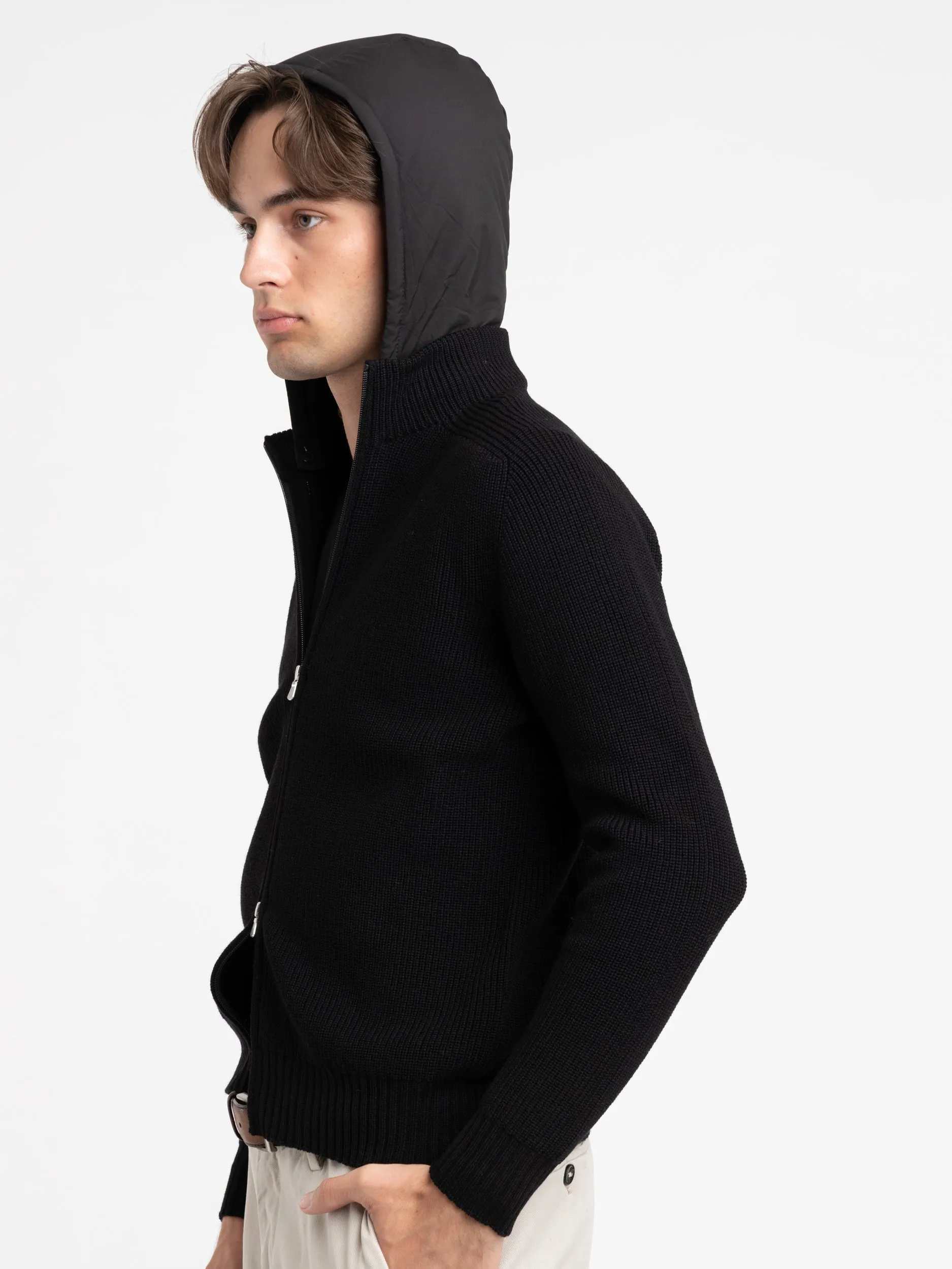 Black Rain Wool Detachable Hooded Sweater