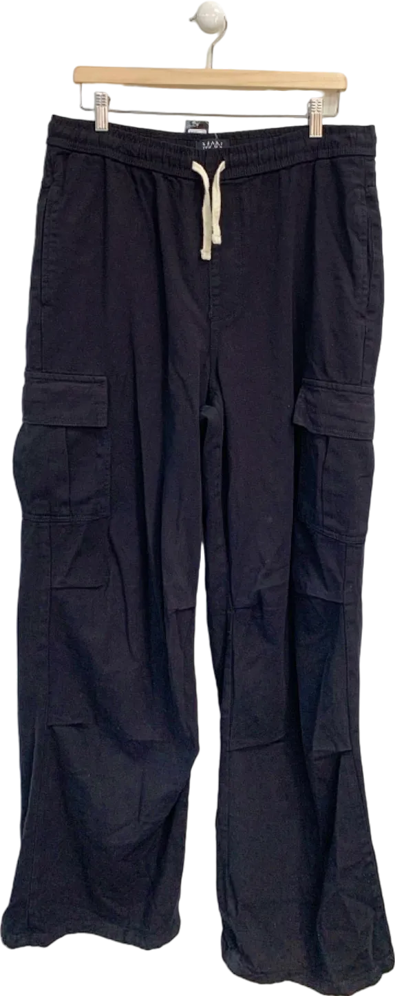 Boohoo Man Black Tall Extreme Baggy Fit Cargo Trousers Uk L