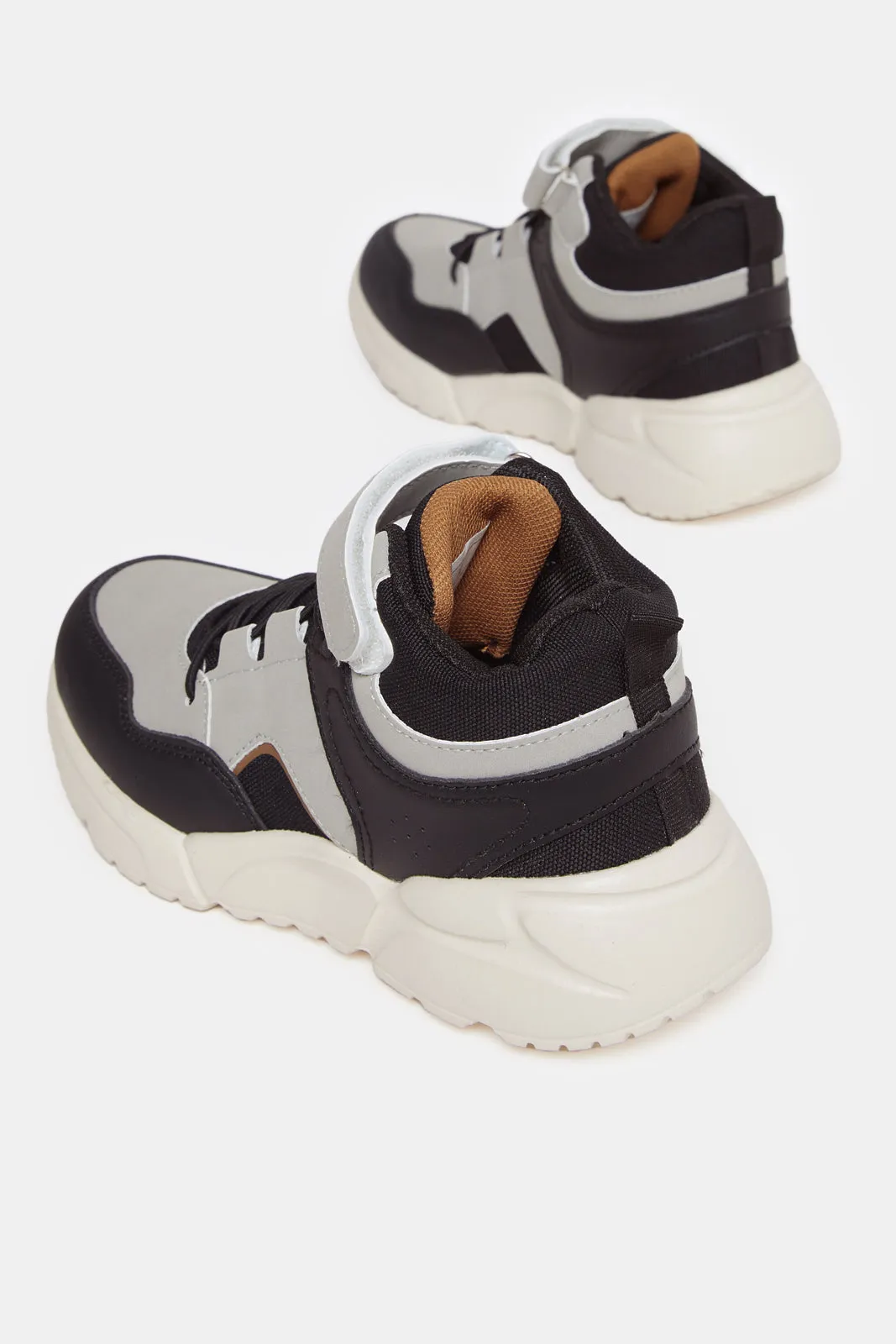 Boys Grey And Black Colour Block Sneakers