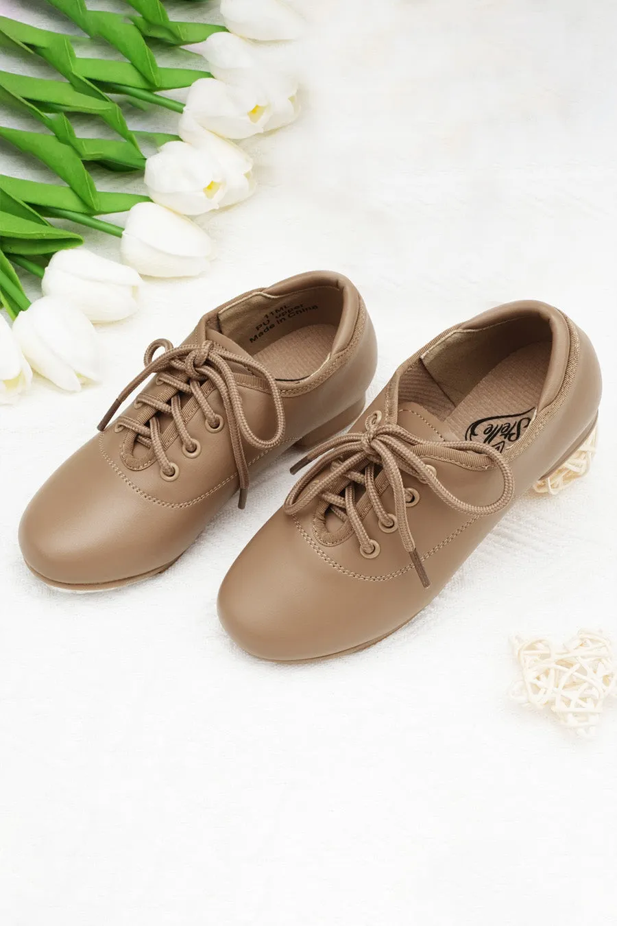 Girls Lace Up PU Leather Tap Shoes