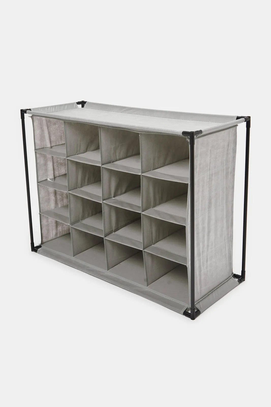 Grey 16-Grid Shoe Rack