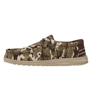 Hey Dude Men's Wally Camo Flag | Men’s Shoes | Men's Lace Up Loafers | Comfortable & Light-Weight