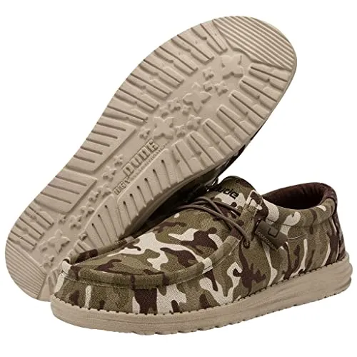 Hey Dude Men's Wally Camo Flag | Men’s Shoes | Men's Lace Up Loafers | Comfortable & Light-Weight