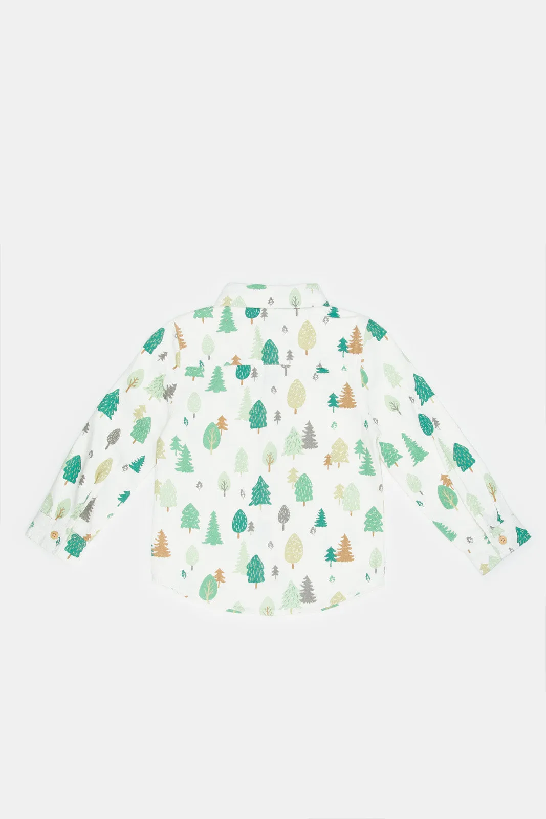 Infant Boys White Printed Leaves Flannel Shirt