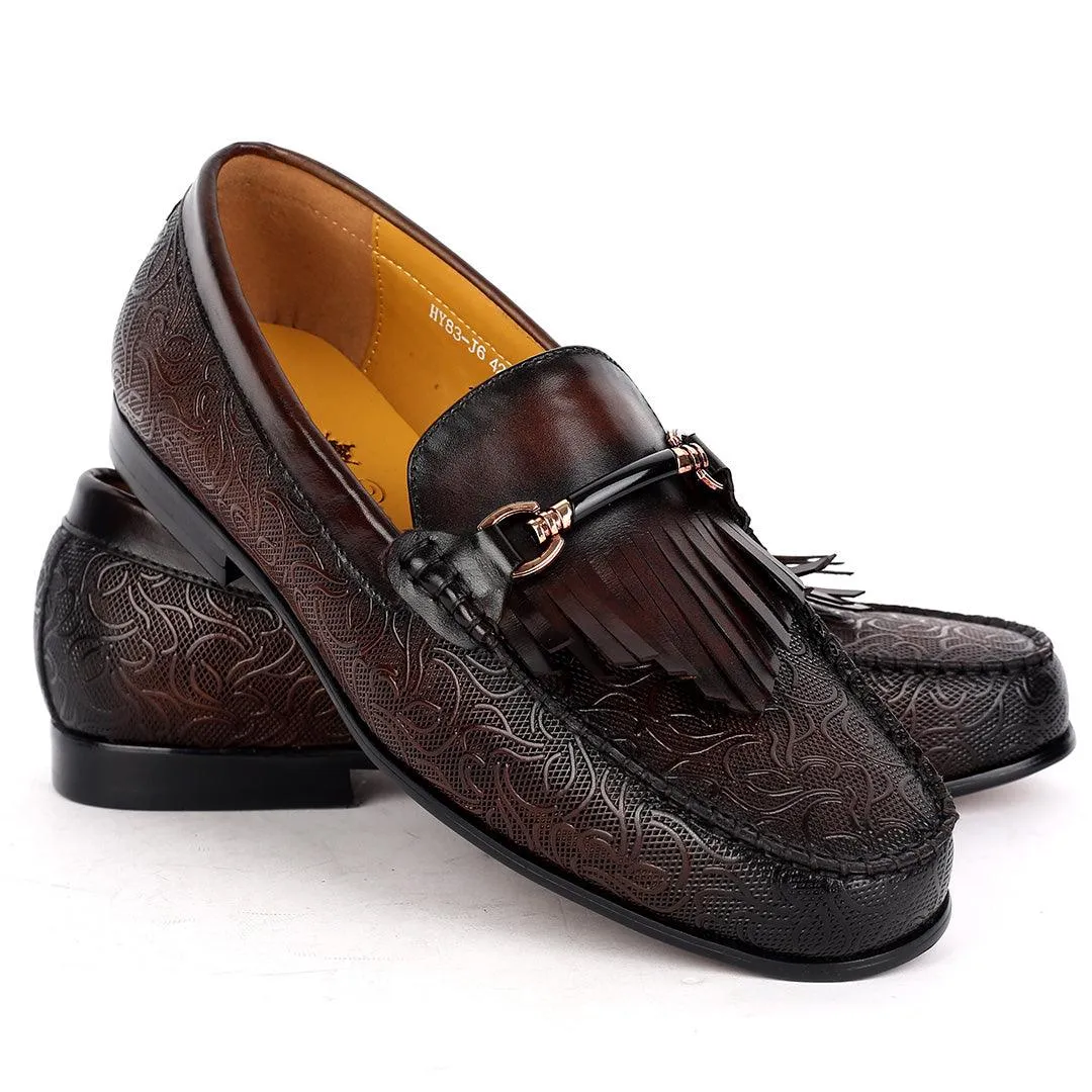 J.M Weston Exquisite Men's Fringe Designed Coffee Loafers Shoe