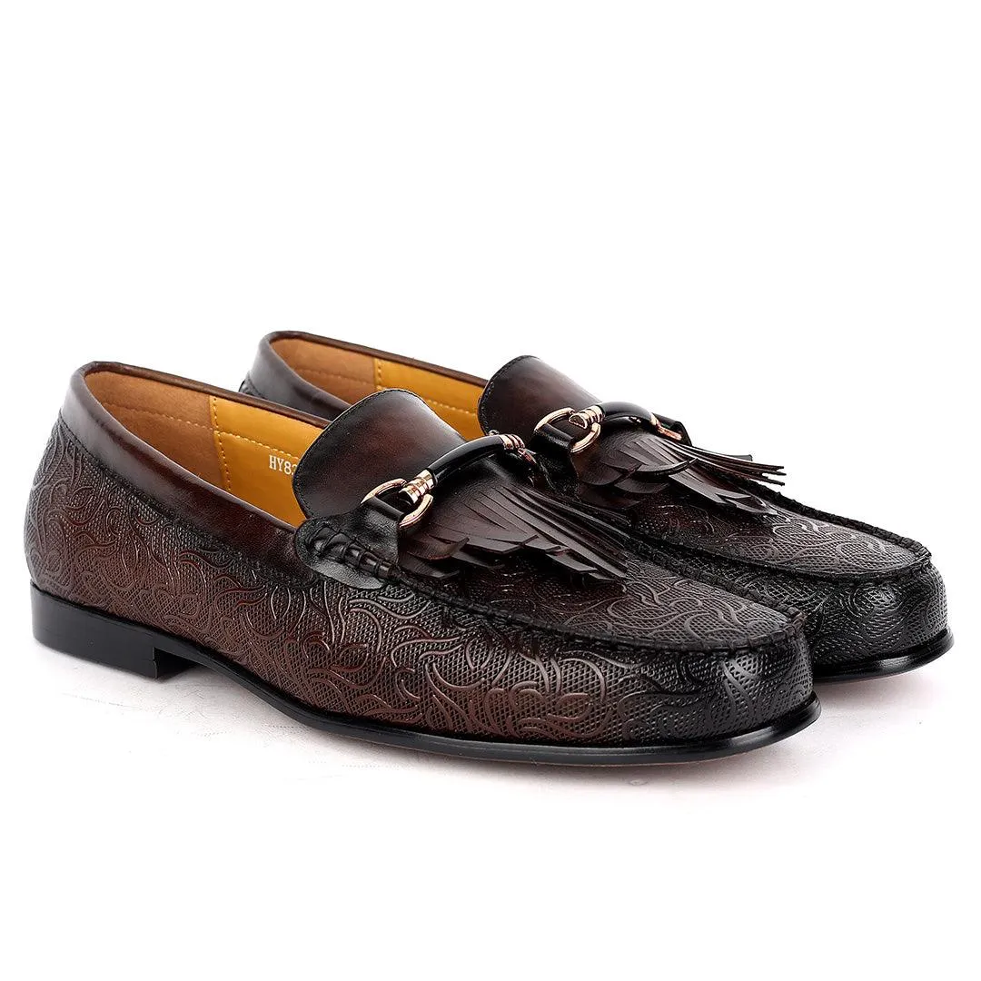 J.M Weston Exquisite Men's Fringe Designed Coffee Loafers Shoe