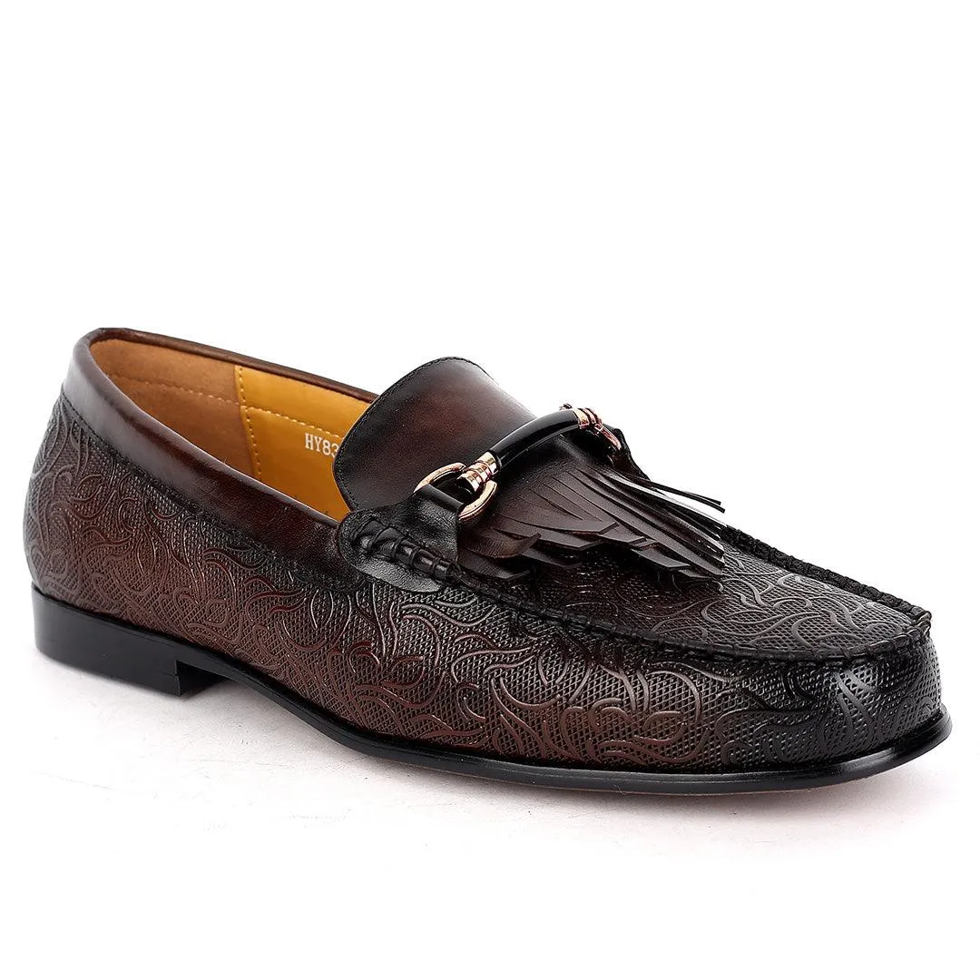 J.M Weston Exquisite Men's Fringe Designed Coffee Loafers Shoe