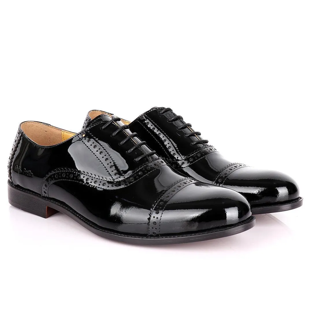 John Foster Classic Wetlooks Leather Premium Brogues- Black