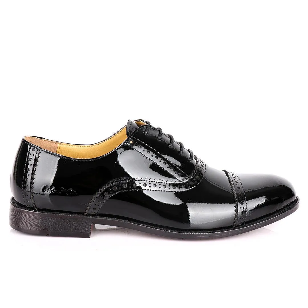 John Foster Classic Wetlooks Leather Premium Brogues- Black