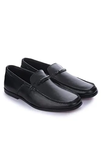 LIBERTYZENO Mens Genuine Leather Tassel Loafers Dress Shoes 985 Black