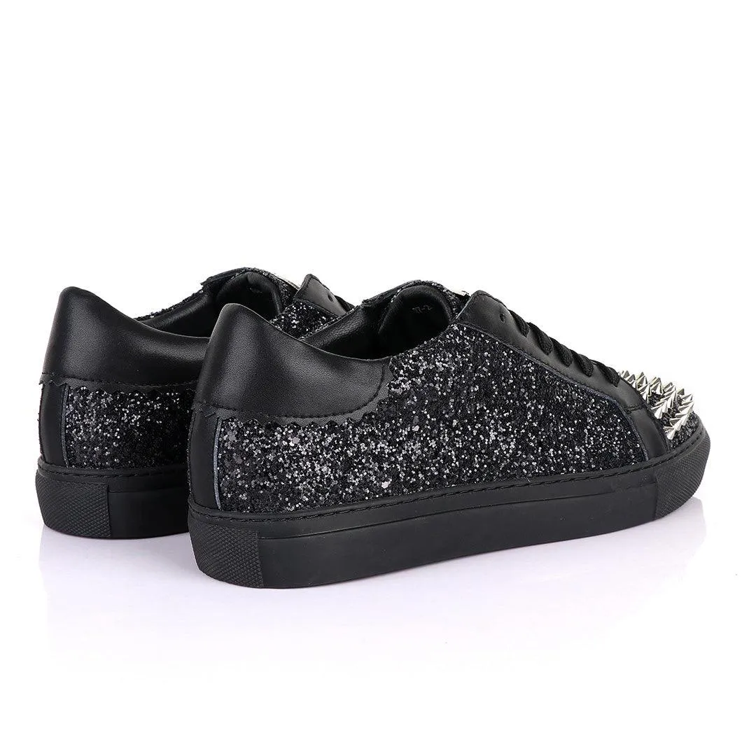 Philipp Plein Spikes and Studded Black Sneakers