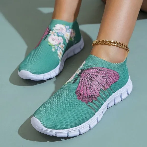 Purpdrank - Cyan Casual Patchwork Printing Round Comfortable Shoes