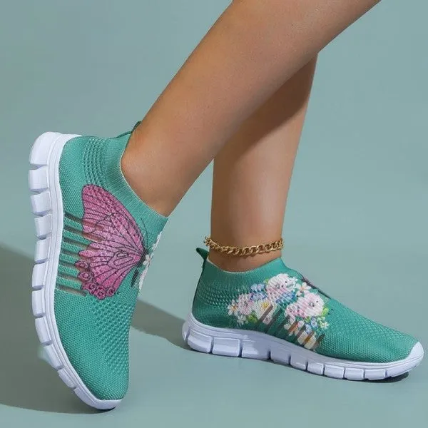 Purpdrank - Cyan Casual Patchwork Printing Round Comfortable Shoes