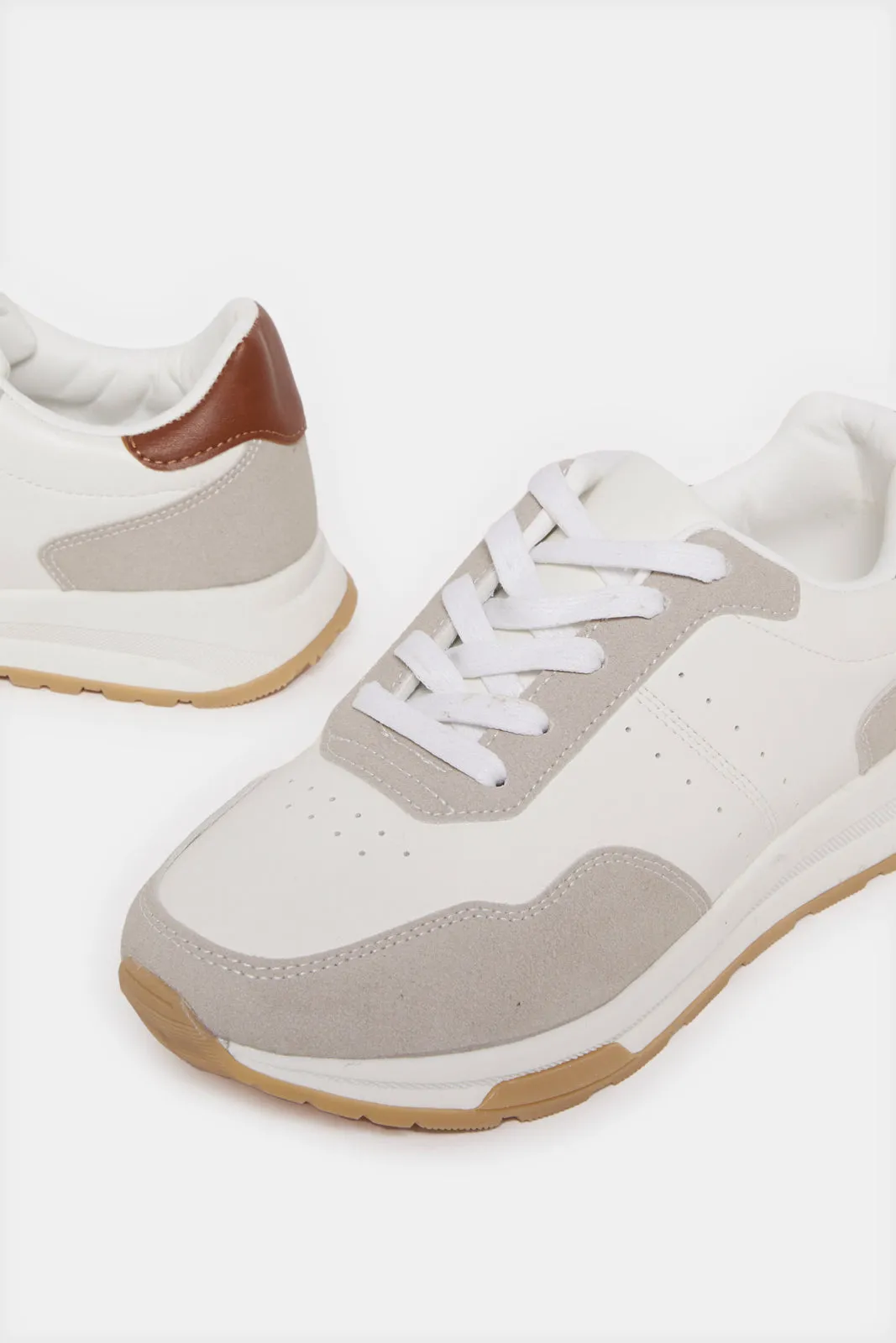 Senior Boys White Colour Block Sneakers