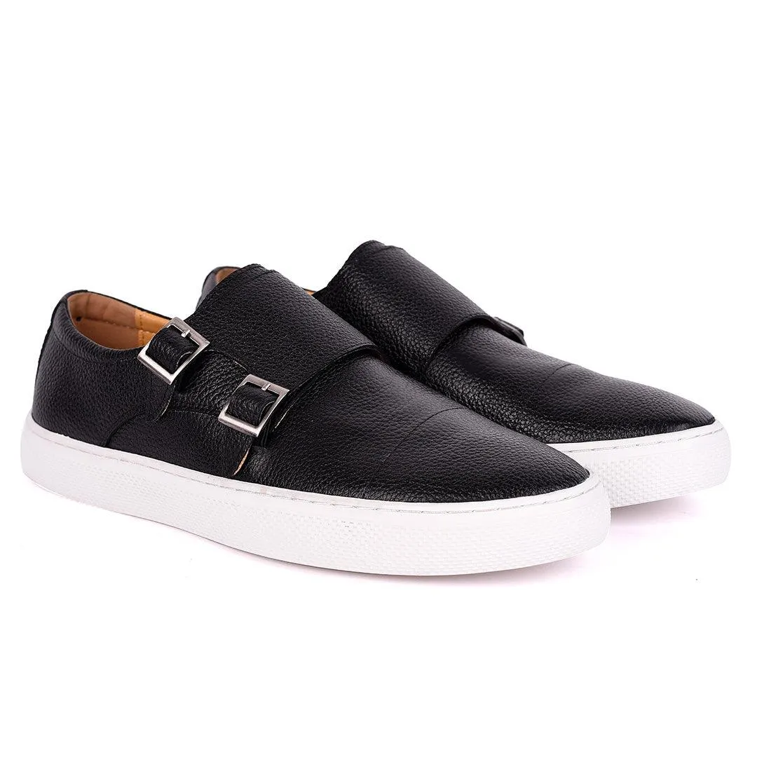 Terry Taylors Exquisite Leather Double Strap Sneaker Shoe- Black