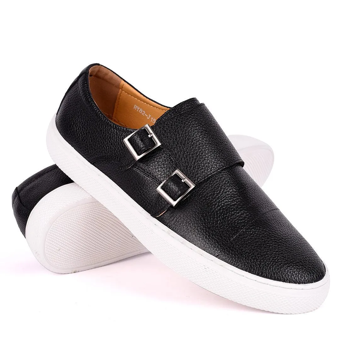 Terry Taylors Exquisite Leather Double Strap Sneaker Shoe- Black