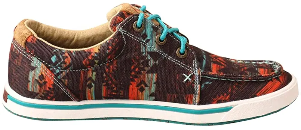 Twisted X Women's Hooey Loper Shoes - Features Fashionable Textile Upper with Unique Hooey Loper Style - Made with Blended Rice Husk Outsole and Moisture-Wicking Footbed, Midnight Aztec, 7 M