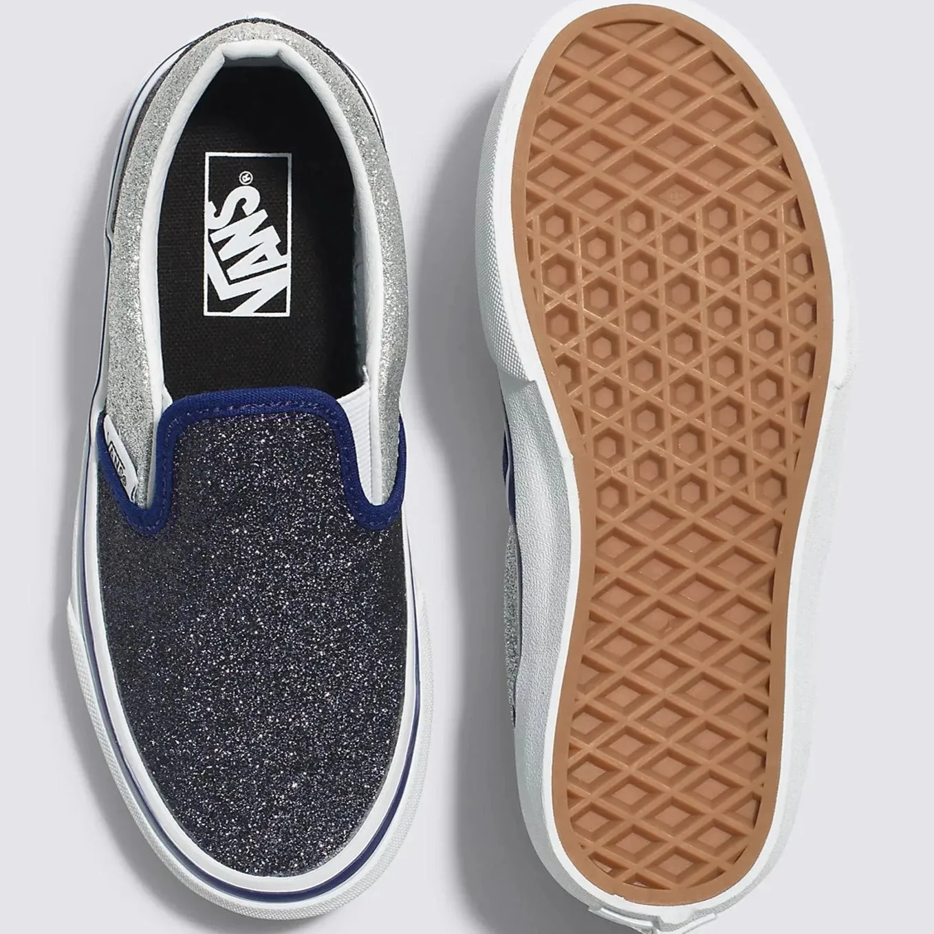 VANS Glitter Silver/Navy 2 Tone Classic Slip-On Children's Sneaker