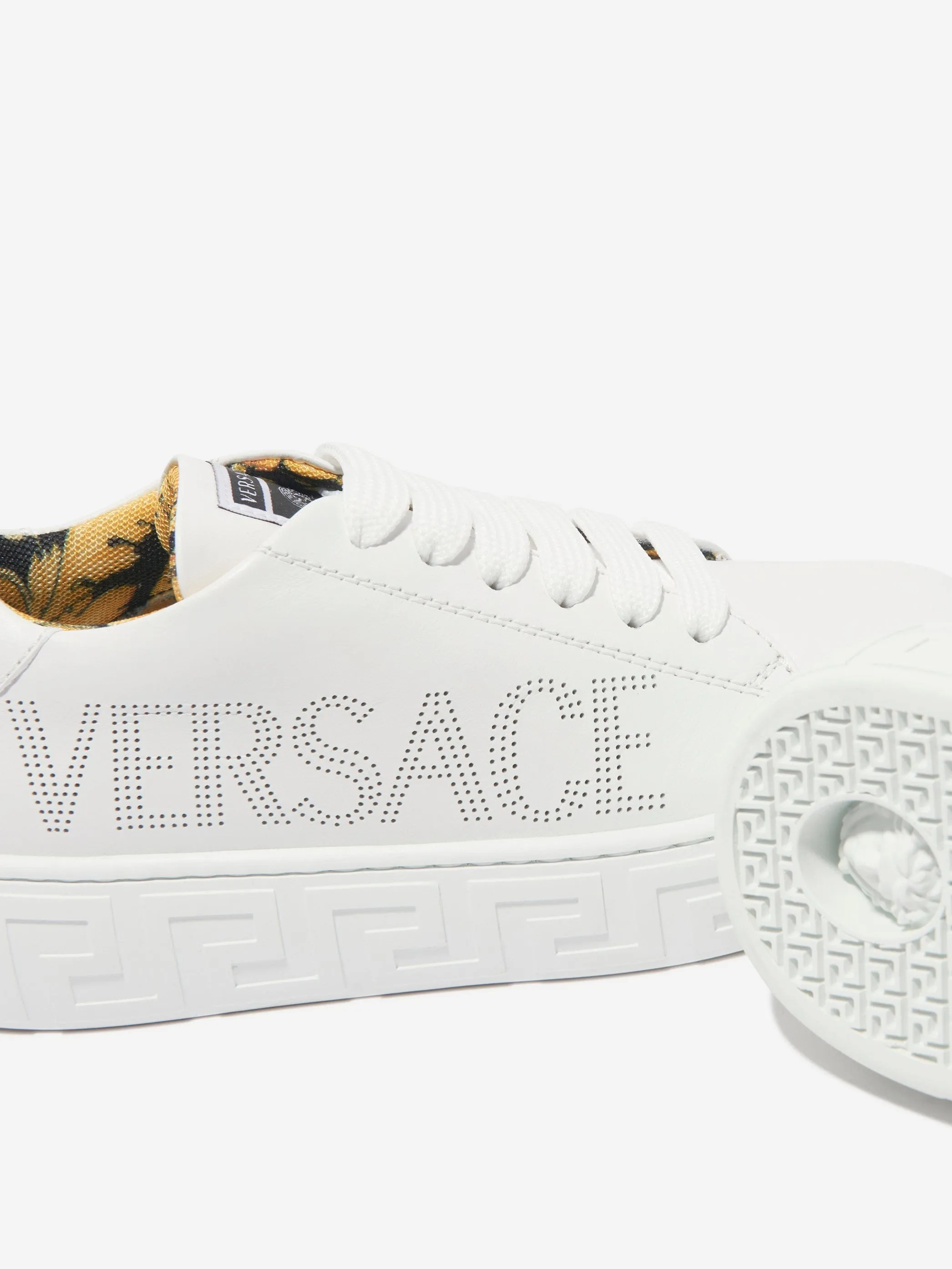 Versace Kids Leather Logo Trainers in White