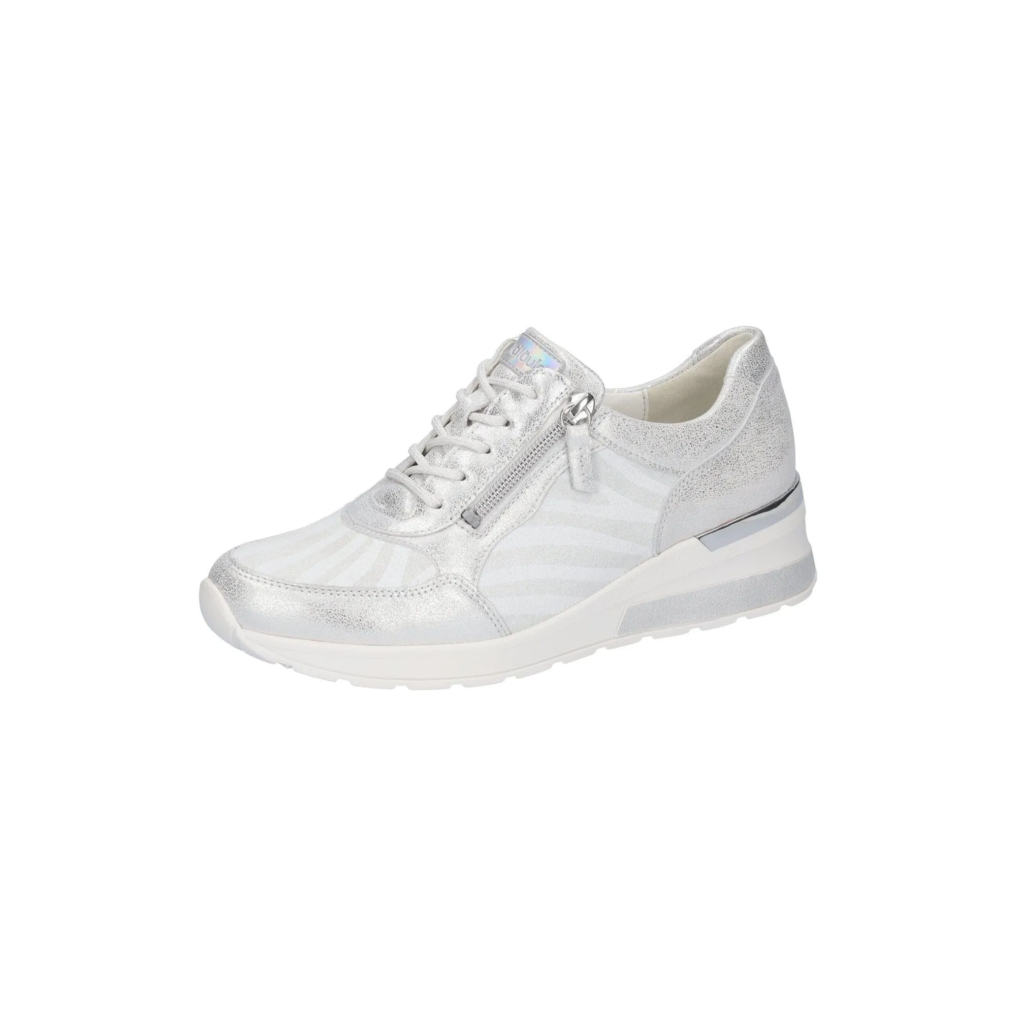 Waldlaufer 939015 300 989 H-Clara Ladies White And Silver Leather Zip & Lace Trainers