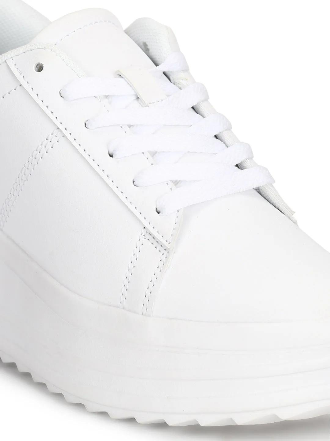 White PU Cleated Bottom Flatform Chunky Sneakers