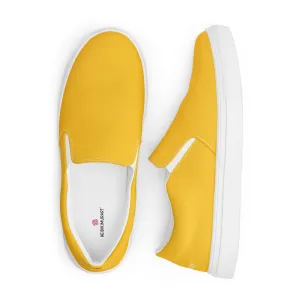 Yellow Color Women's Slip Ons, Solid Yellow Color Modern Minimalist Women’s Slip-On Canvas Shoes (US Size: 5-12)